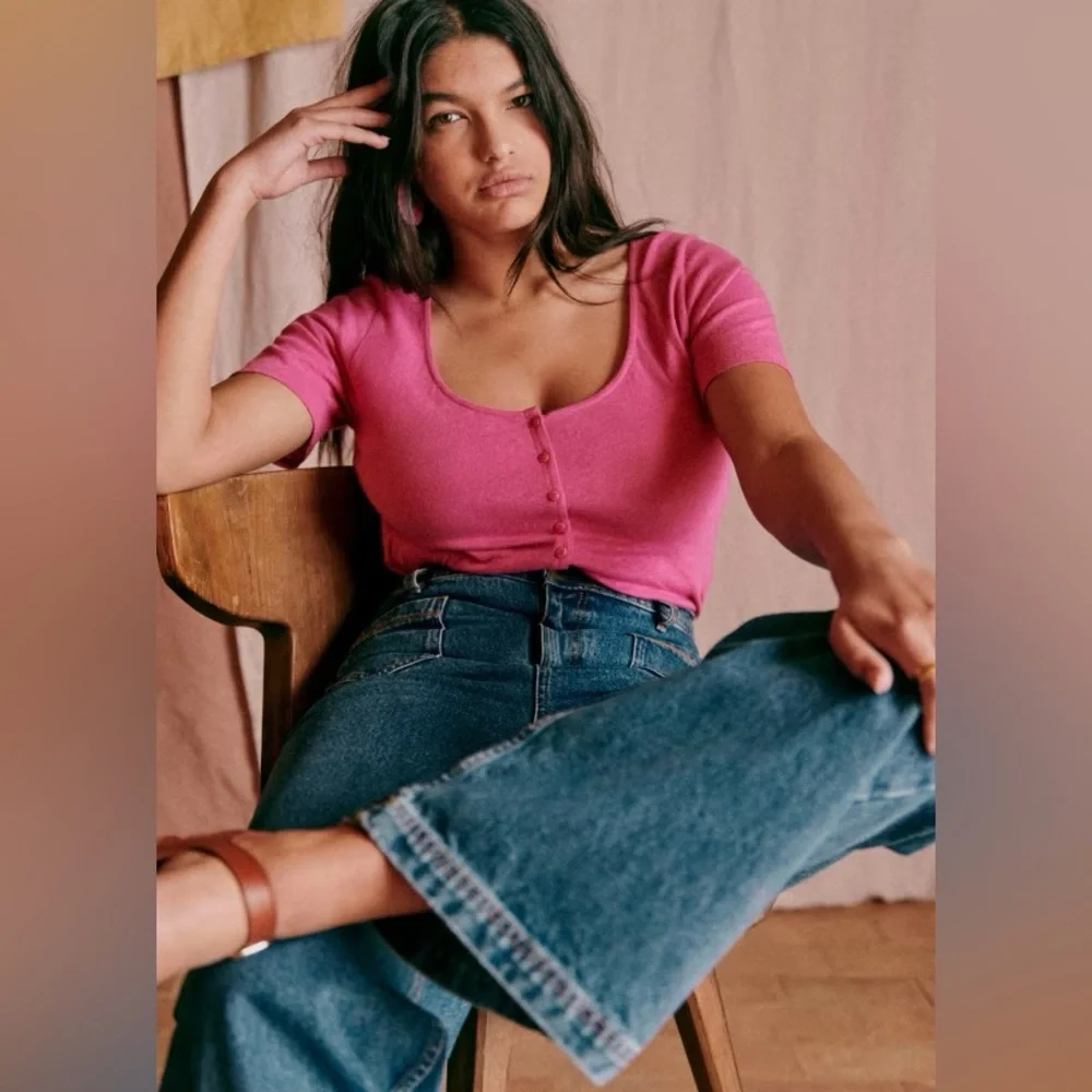 Sezane Milo T-Shirt in Ecru/Navy Striped, Size S - Picture 4 of 11